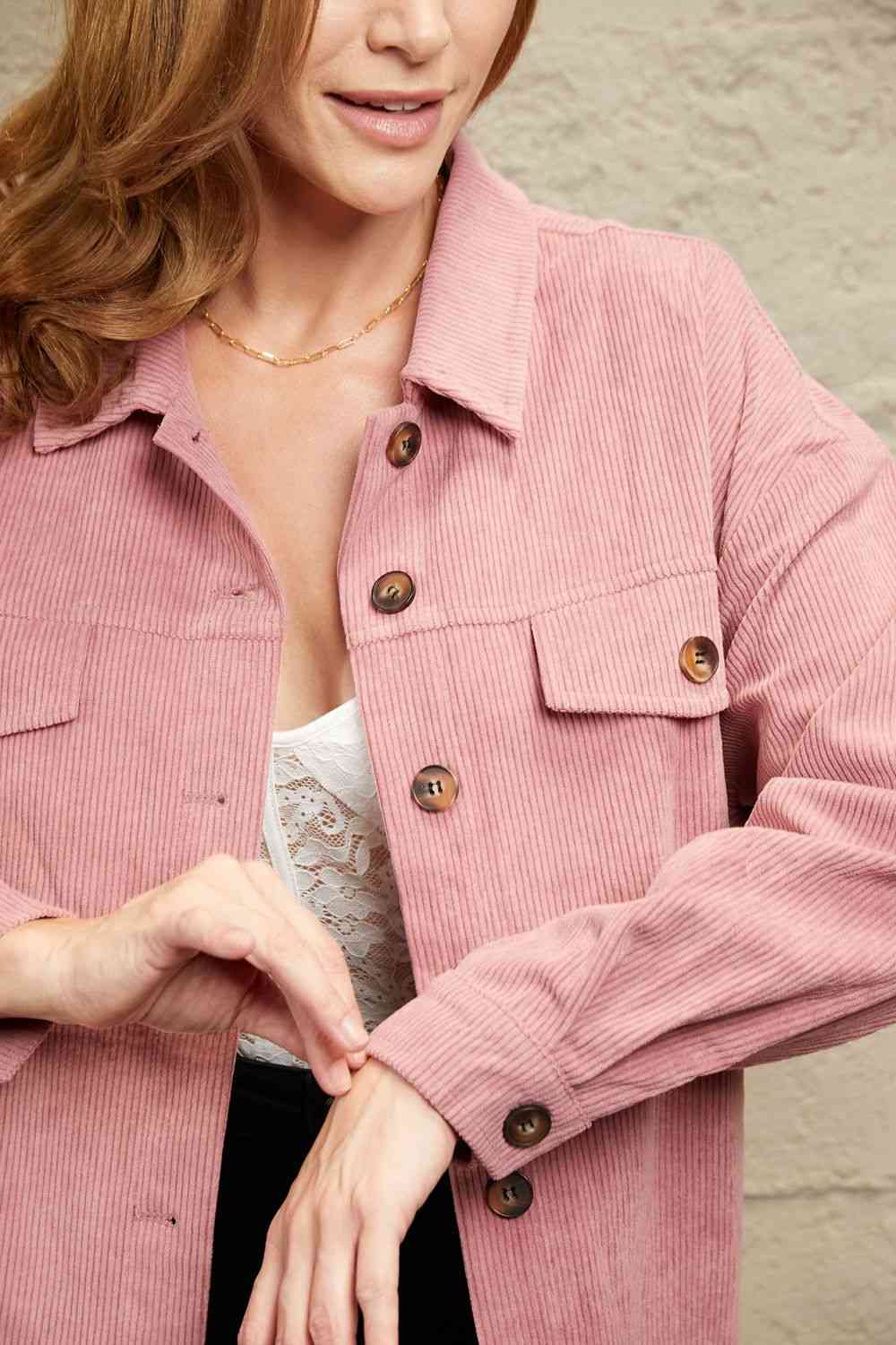 Corduroy Long Sleeve Button-Up Shirt Jacket