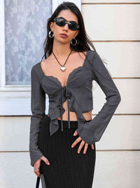 Tie Front Sweetheart Neck Blouses
