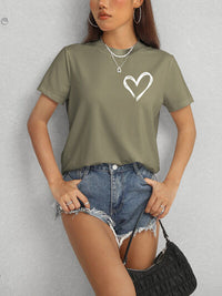Heart Round Neck Short Sleeve T-Shirt