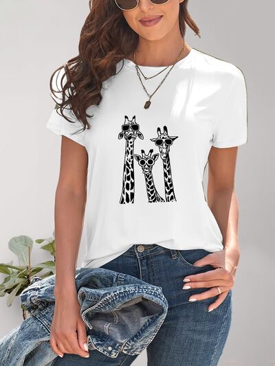 Giraffe Graphic Round Neck T-Shirt