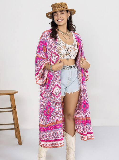 Plus Size Printed Open Front Longline Cardigan
