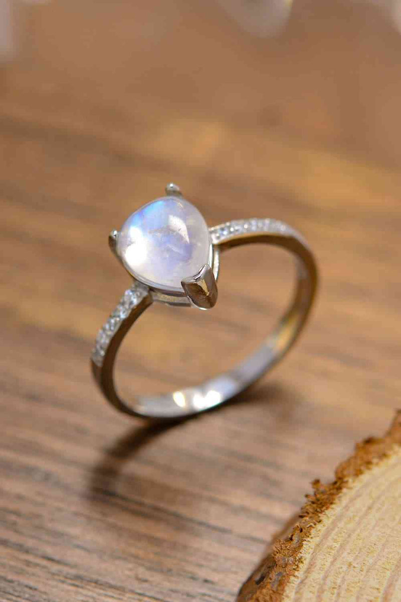 High Quality Natural Moonstone Teardrop Side Stone Ring