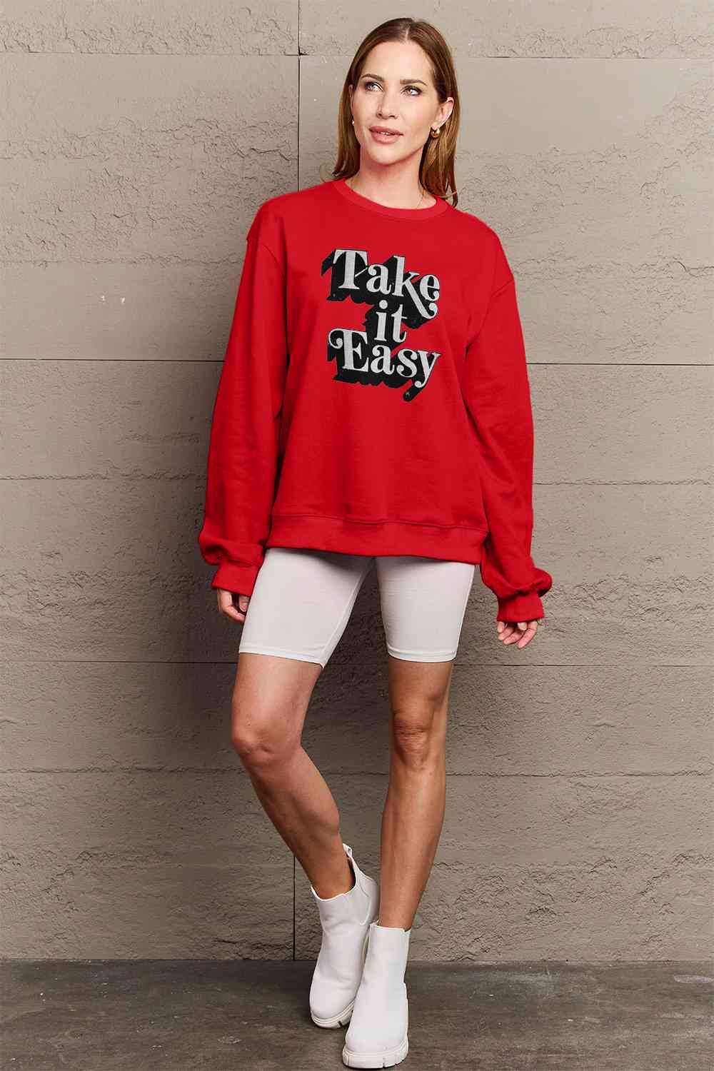 Full Size TAKE IT EASY Graphic Sweatshirt