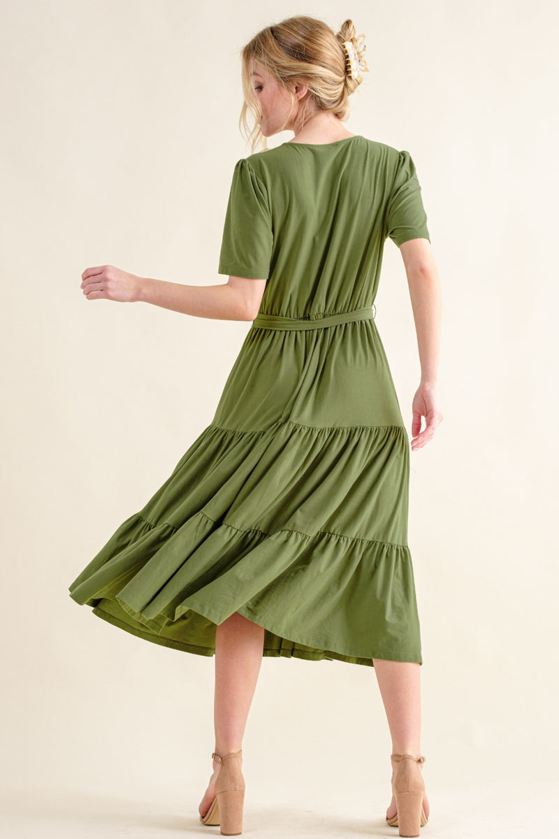 Soft Short Sleeve Tiered Midi Dress