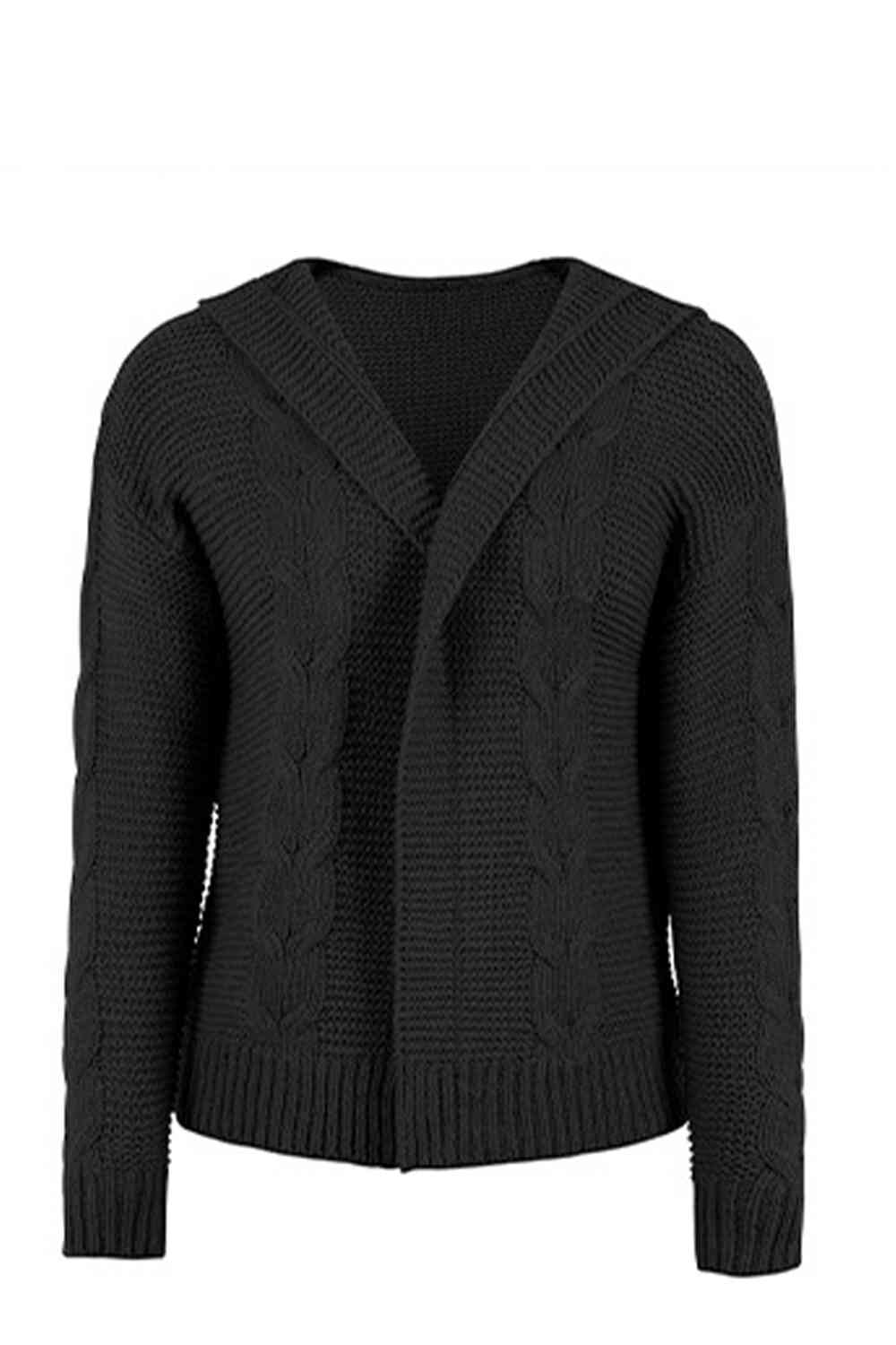 Cable-Knit Dropped Shoulder Hooded Cardigan