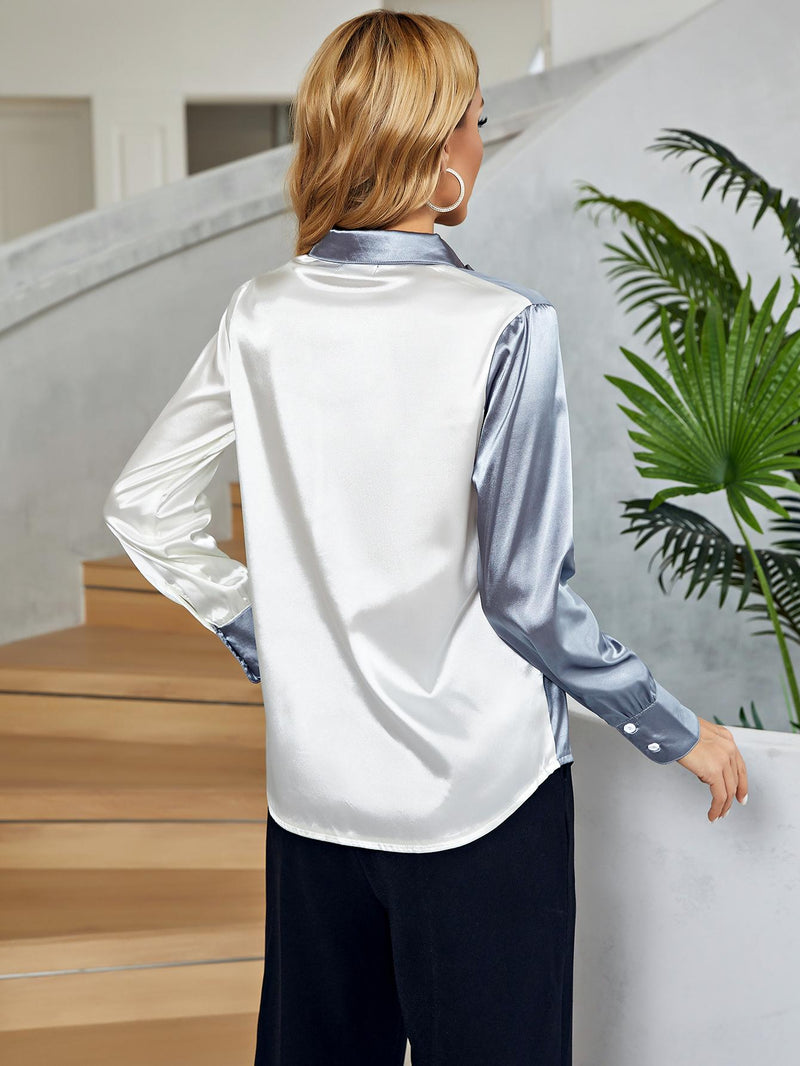 Two-Tone Long Sleeve Collared Shirt