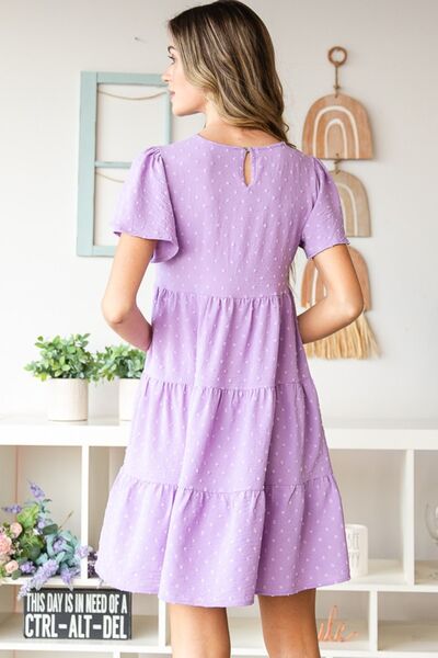 Full Size Swiss Dot Short Sleeve Tiered Dress