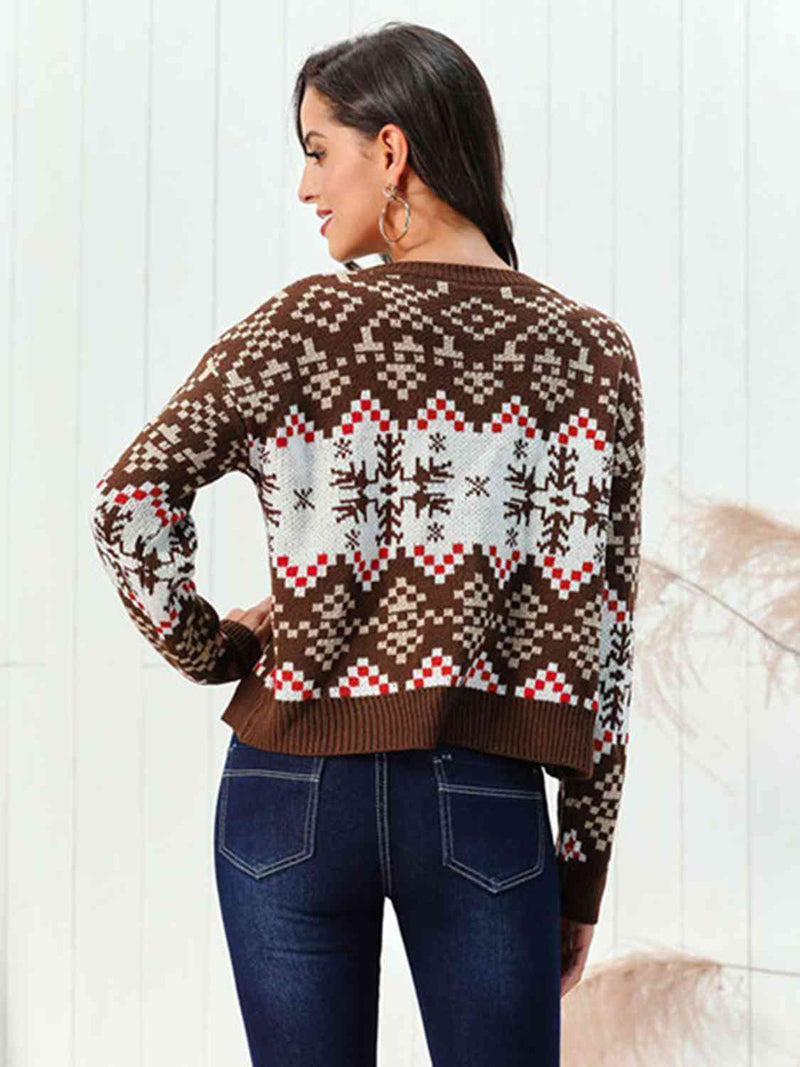 Snowflake Pattern Round Neck Sweater