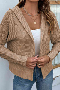 Cable-Knit Dropped Shoulder Hooded Cardigan