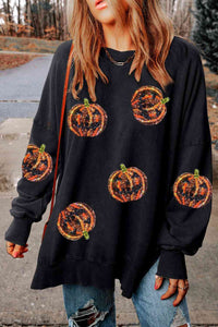 Pumpkin Print Dropped Shoulder Sweatshirt