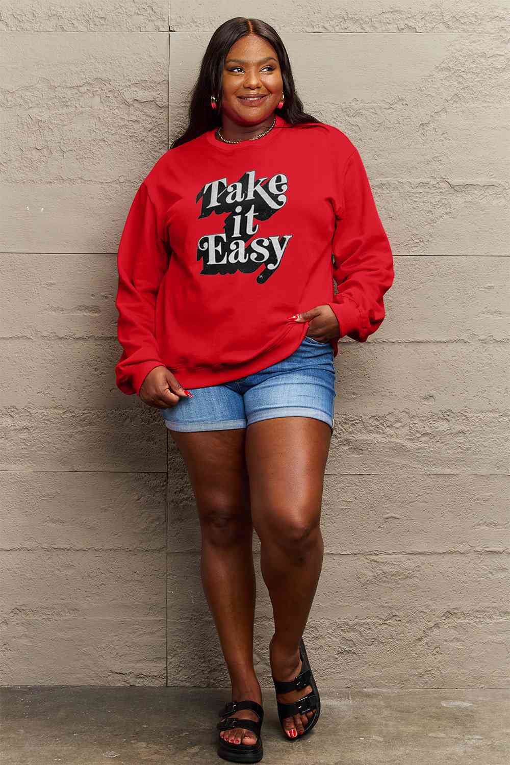 Full Size TAKE IT EASY Graphic Sweatshirt