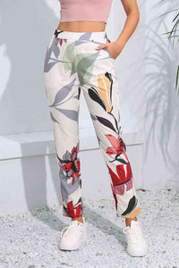 Floral Print Cropped Pants with Pockets