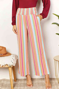 Striped Smocked Waist Pants with Pockets