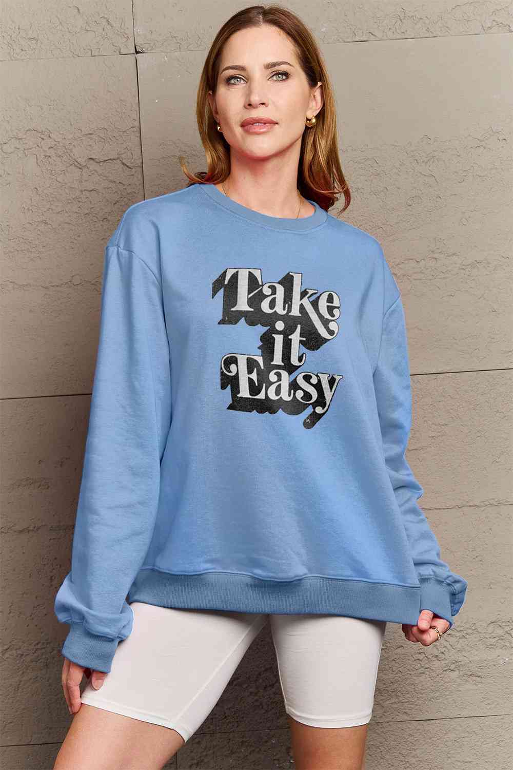 Full Size TAKE IT EASY Graphic Sweatshirt