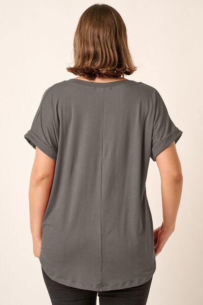Full Size V-Neck Rolled Short Sleeve T-Shirt