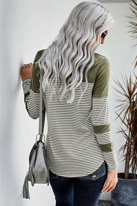 Pocketed Striped Round Neck T-Shirt