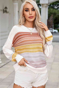 Round Neck Printed Dropped Shoulder Knit Top