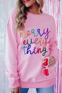 Letter Graphic Merry Every Thing Dropped Shoulder Sweatshirt