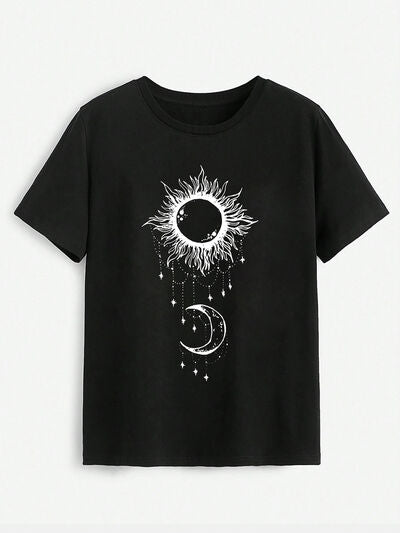 Sun & Moon Graphic Round Neck T-Shirt