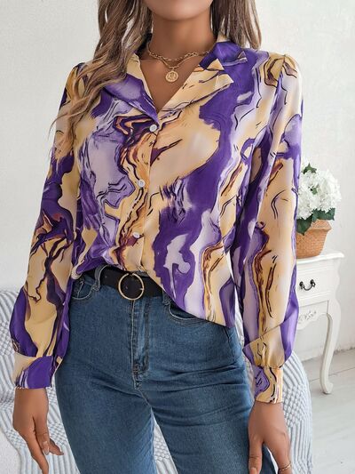 Pastel Printed Button Up Long Sleeve Shirt