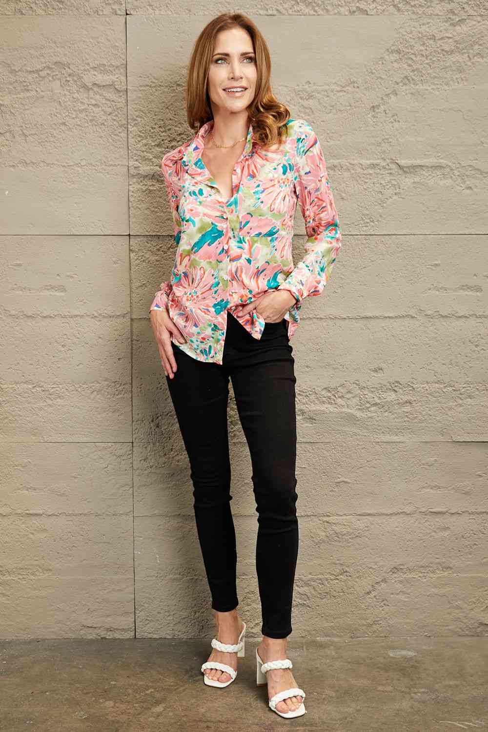 Floral Long Sleeve Collared Shirt