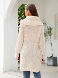 Turtleneck Waffle-Knit Slit Sweater Dress
