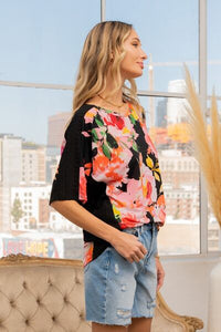 Full Size Floral Round Neck Short Sleeve T-Shirt