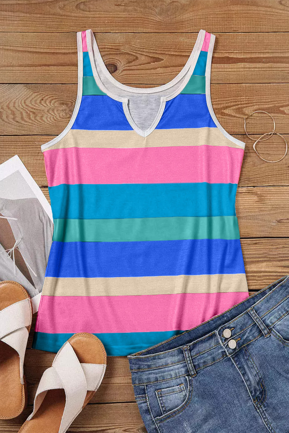 Color Block Notched Wide Strap Tank