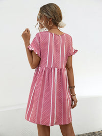 Striped Polka Dot Frill Short Sleeve Mini Dress