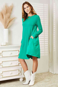 Full Size Long Sleeve Flare Dress with Pockets