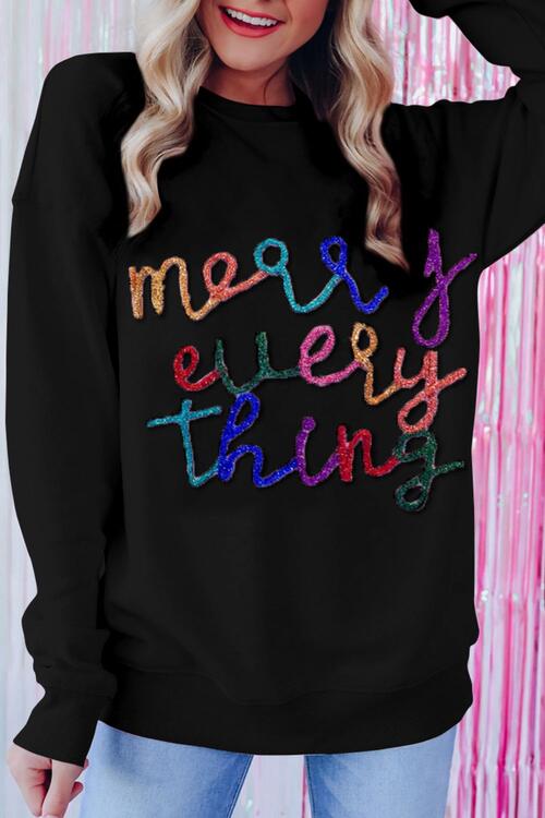Letter Graphic Merry Every Thing Dropped Shoulder Sweatshirt