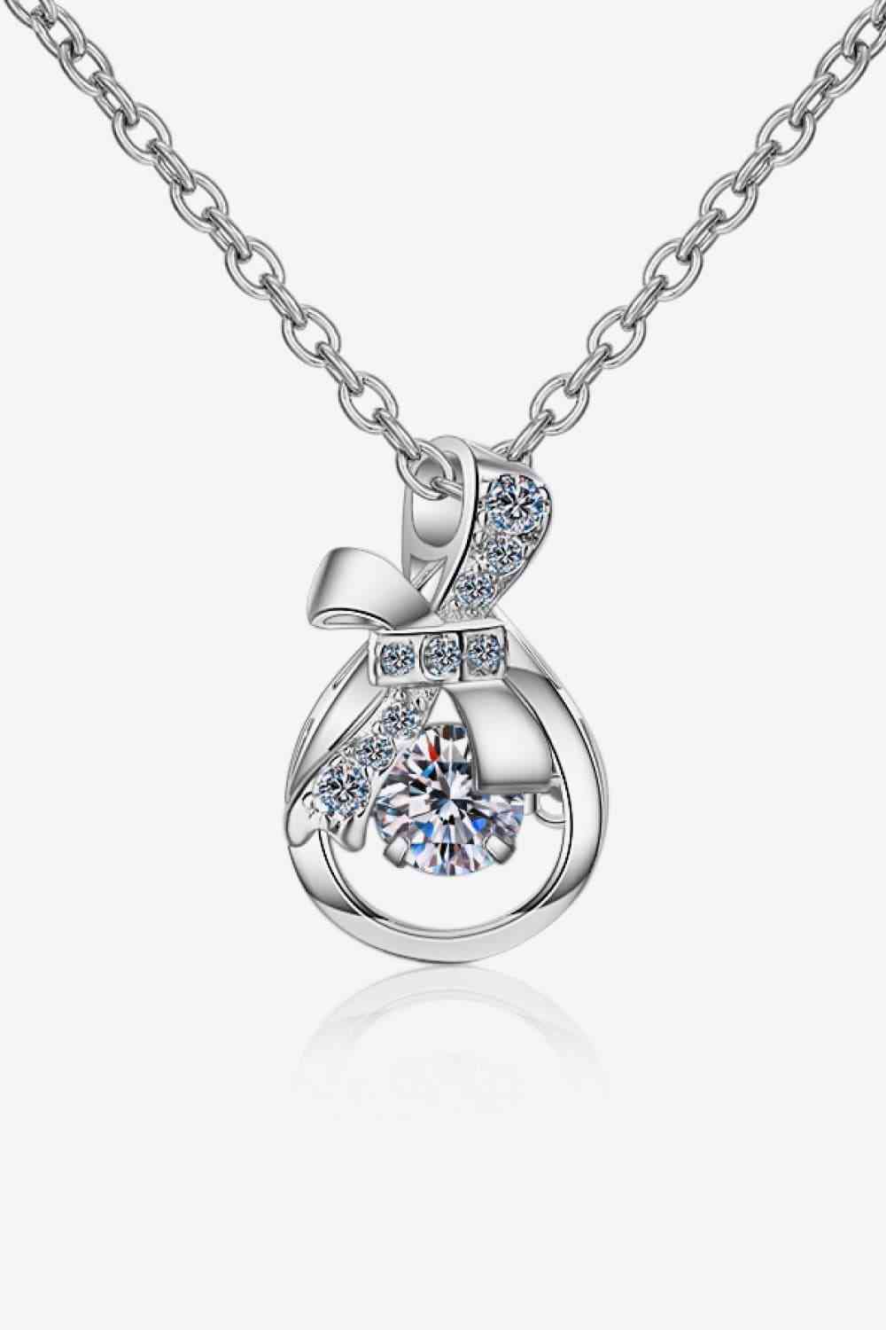 1 Carat Moissanite 925 Sterling Silver Bow Tie Necklace