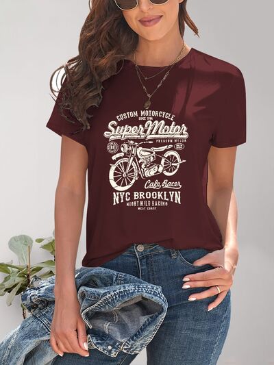 Motorcycle Graphic Round Neck T-Shirt