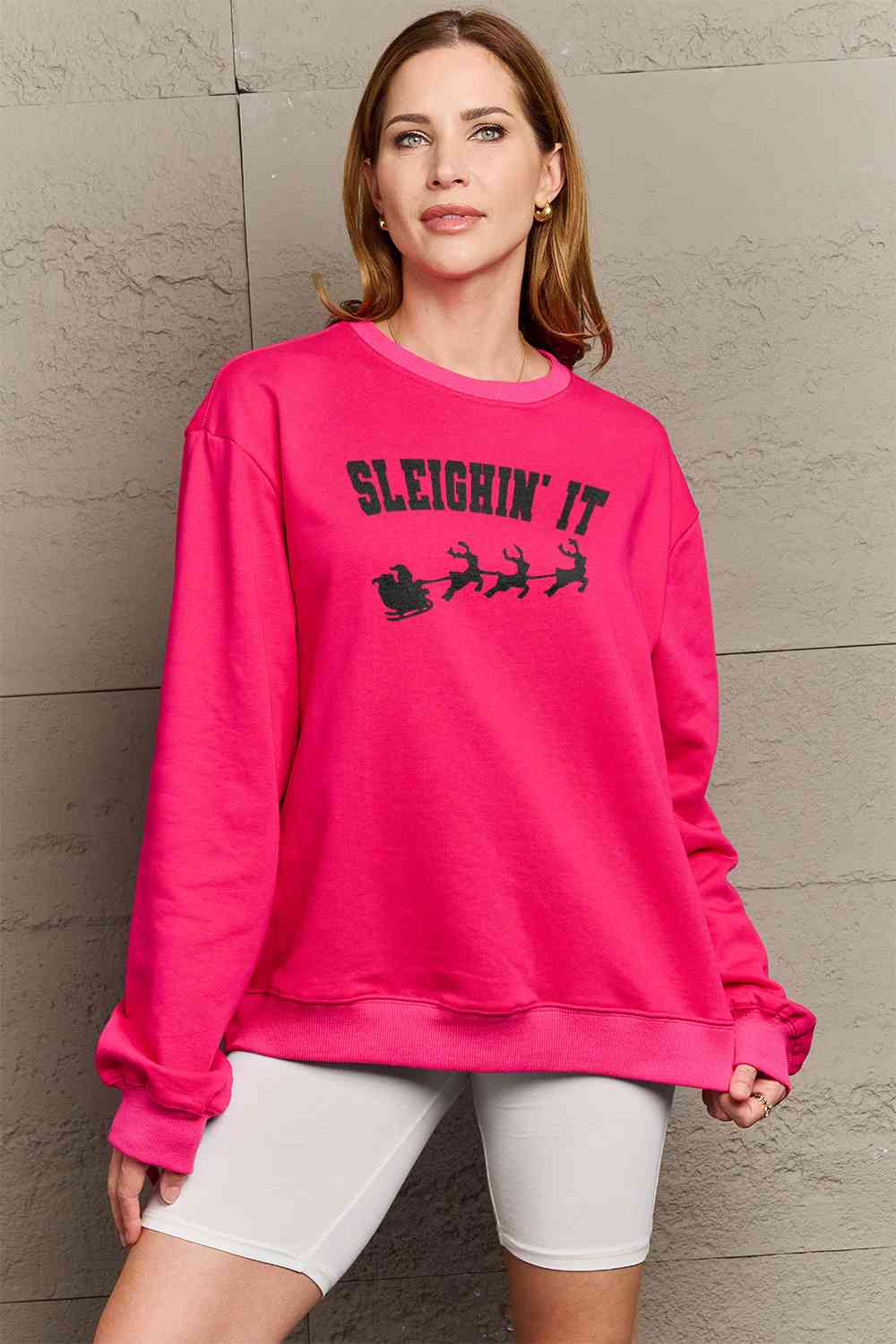 Full Size SLEIGHIN' IT Graphic Sweatshirt