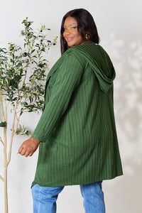 Full Size Ribbed Open Front Long Sleeve Cardigan