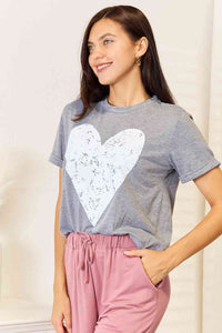 Heart Graphic Cuffed Short Sleeve T-Shirt