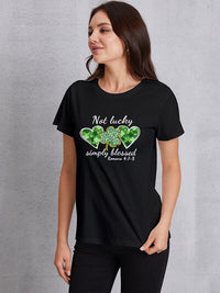 NOT LUCKY SIMPLY BLESSED Heart Round Neck T-Shirt