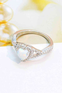 925 Sterling Silver Heart Opal Crisscross Ring