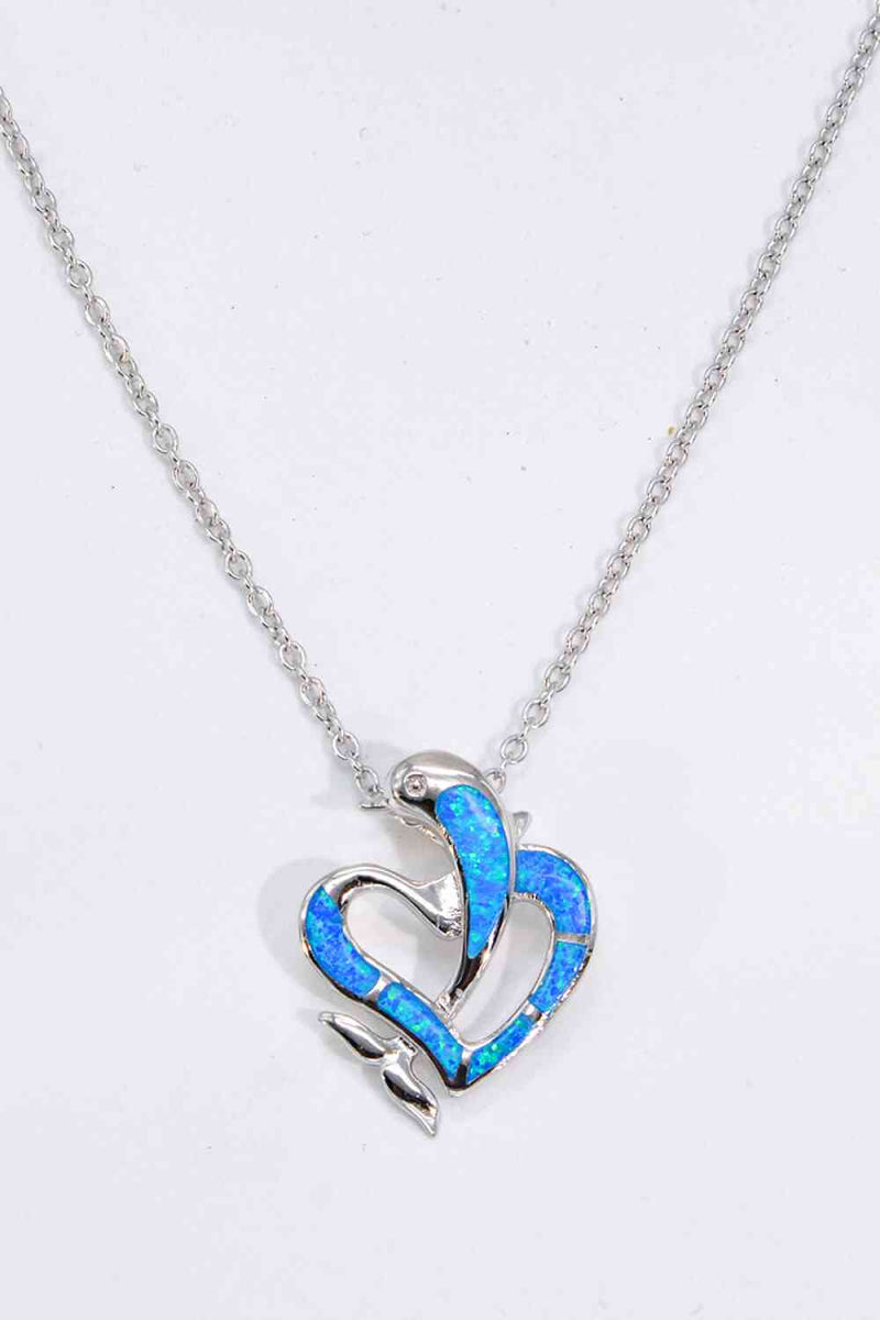 Opal Dolphin Heart Chain-Link Necklace