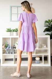 Full Size Swiss Dot Short Sleeve Tiered Dress