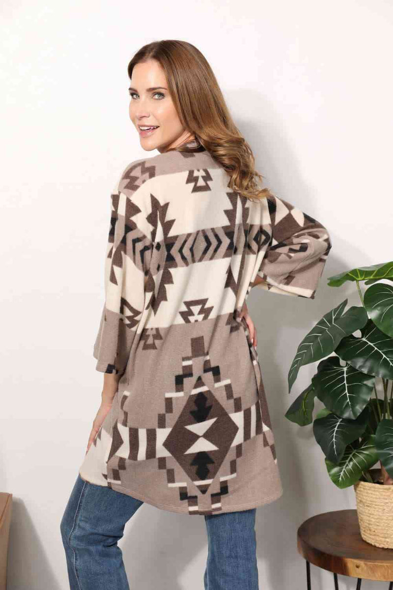 Full Size Cardigan with Aztec Pattern