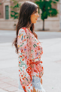Floral Belted Surplice Blouse