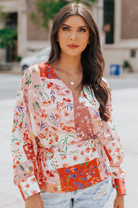 Floral Belted Surplice Blouse