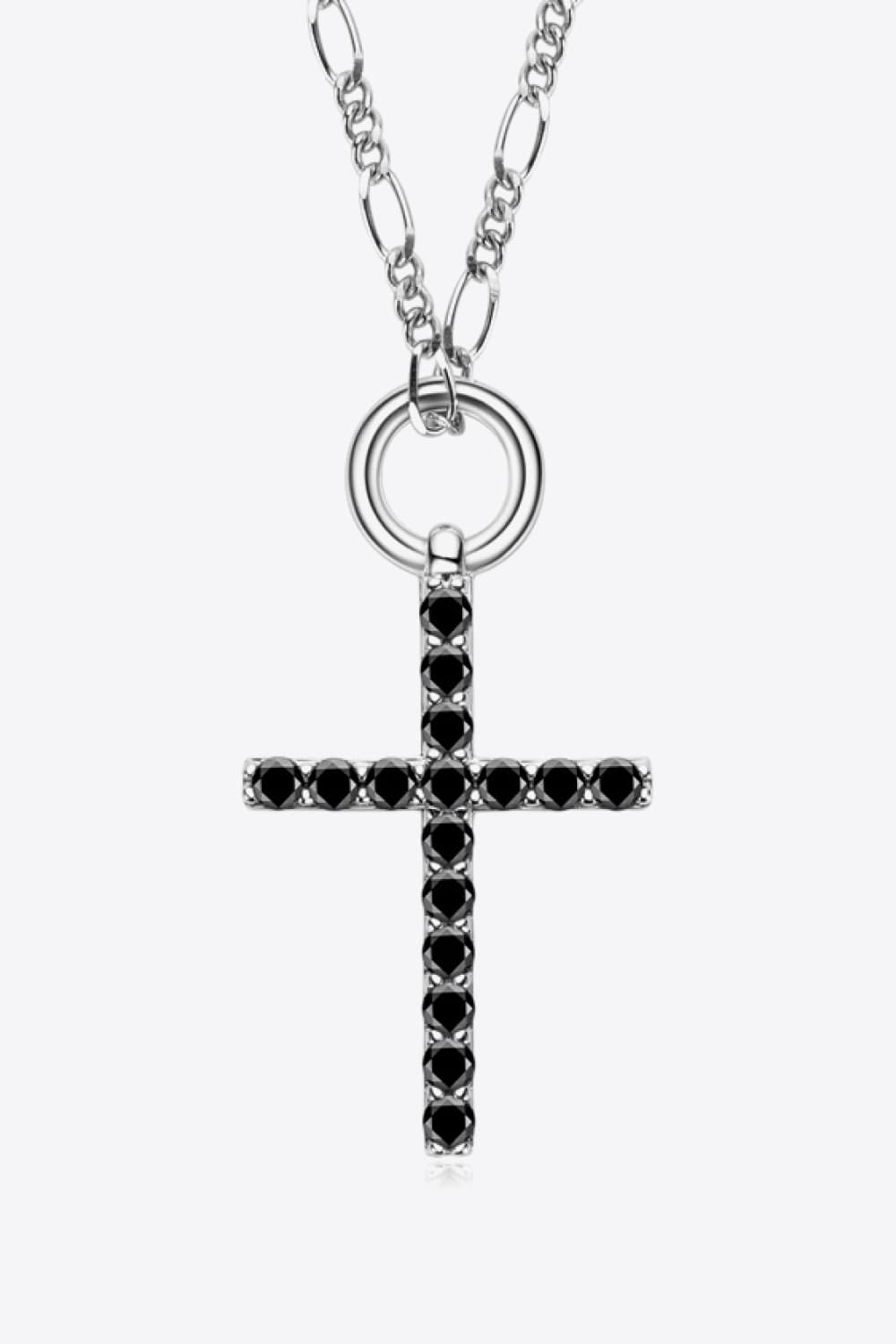 Jerry's Apparel Chain Necklaces Black / One Size Moissanite Cross Pendant Platinum-Plated Necklace