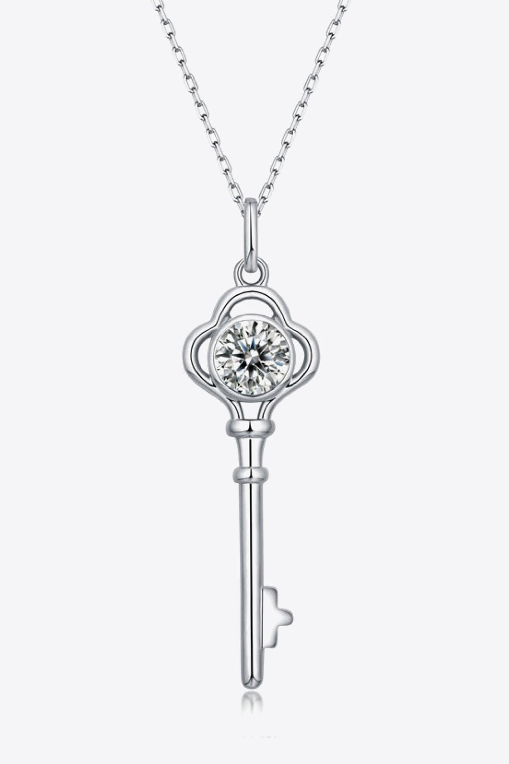 Trendsi Chain Necklaces Silver / One Size 925 Sterling Silver 1 Carat Moissanite Key Pendant Necklace