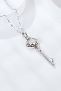 925 Sterling Silver 1 Carat Moissanite Key Pendant Necklace