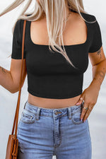 Jerry's Apparel Women Crop Top Black / S Square Neck Ribbed Crop Top