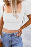 Jerry's Apparel Women Crop Top White / M Square Neck Ribbed Crop Top