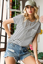Trendsi Graphic T-shirts Striped Round Neck Short Sleeve Tee