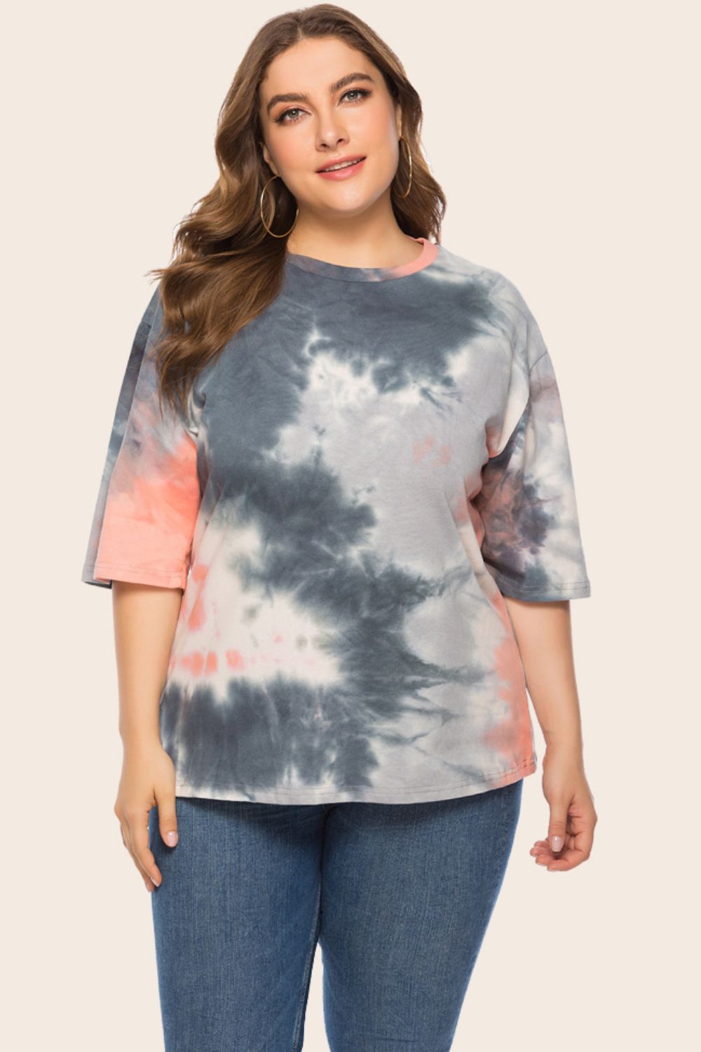 Trendsi Women Plus Size T-shirt Mid Gray / XL Plus Size Tie-Dye Half Sleeve Tee Shirt